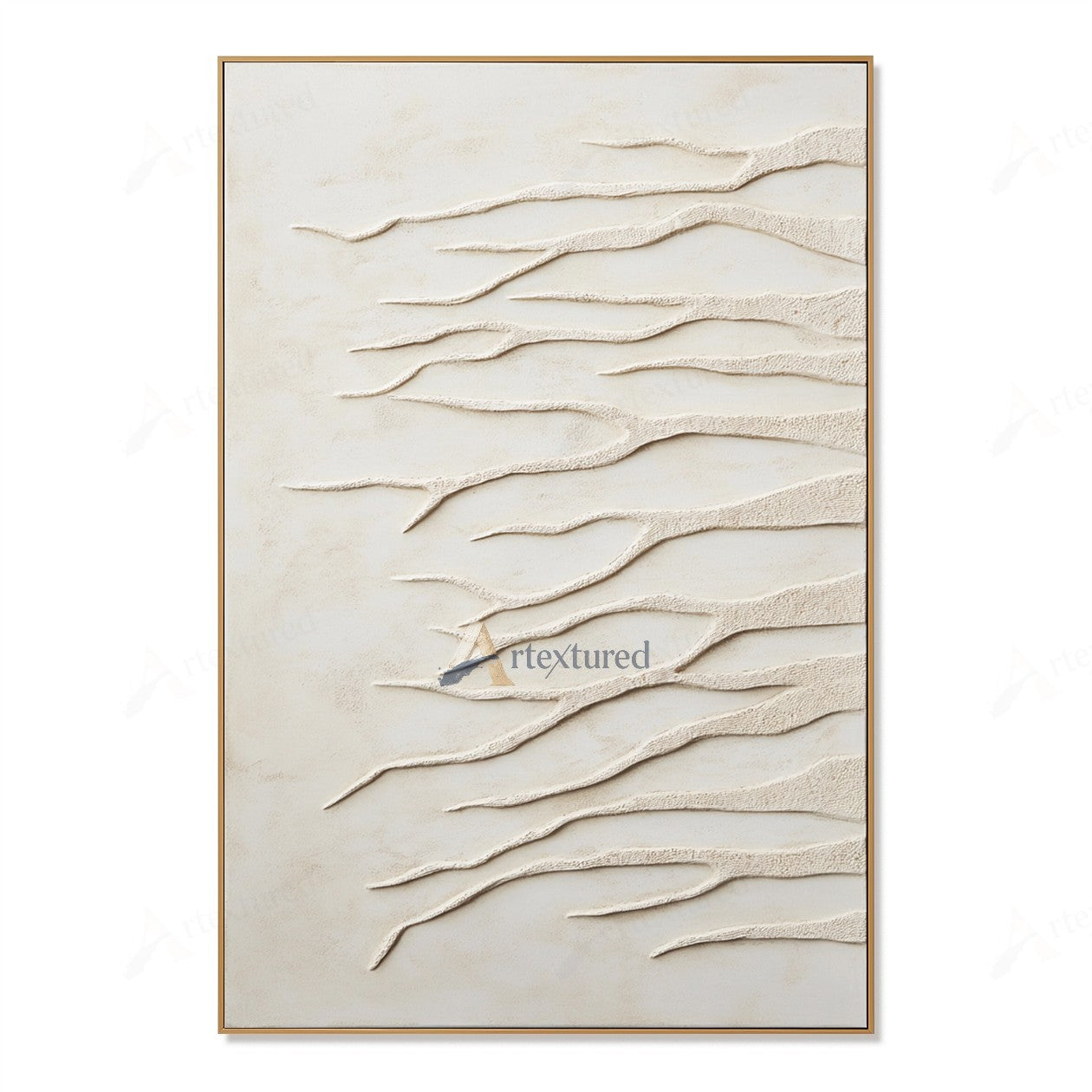 Minimalist Ivory Branch Textured Wall Art – Hand-Painted Abstract Canvas#XW12002