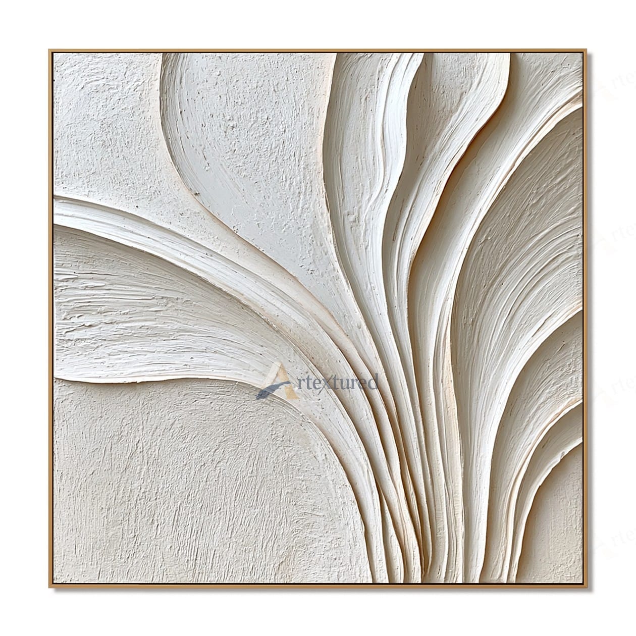 Minimalist Ivory Textured Wall Art – Hand-Painted Square Abstract Canvas#XW12003