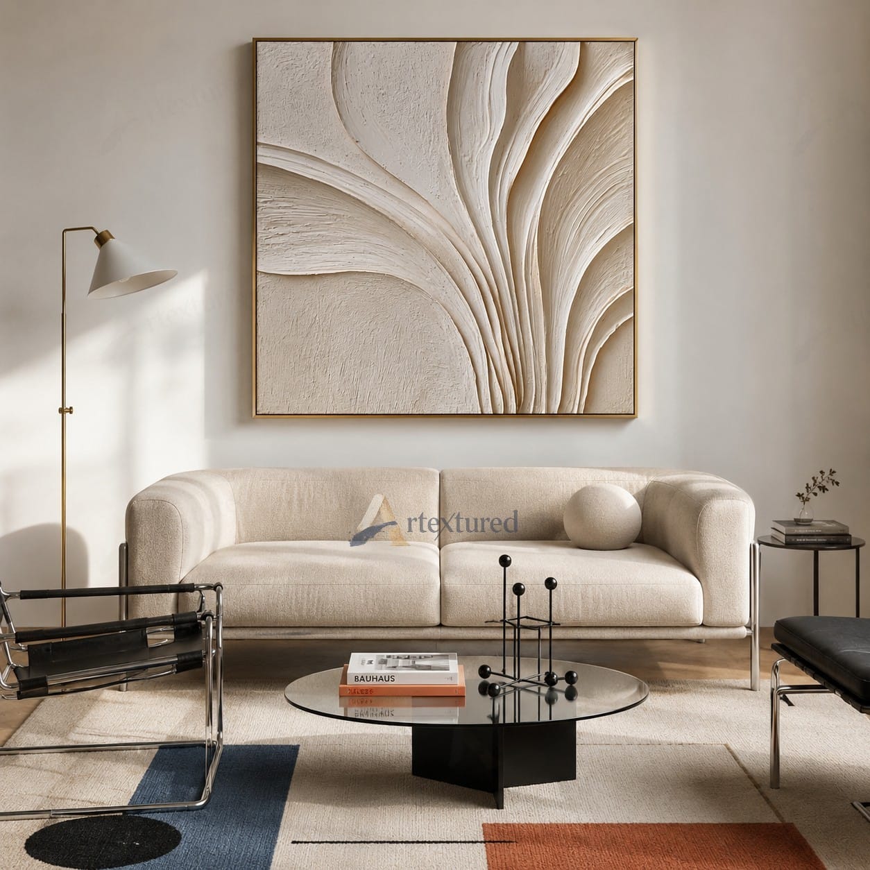 Minimalist Ivory Textured Wall Art – Hand-Painted Square Abstract Canvas#XW12003