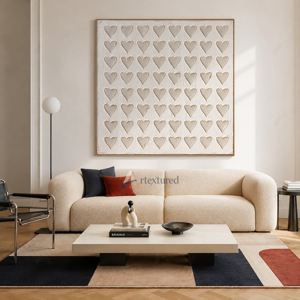 Minimalist Heart Textured Wall Art – Hand-Painted Neutral Abstract Canvas#XW12004