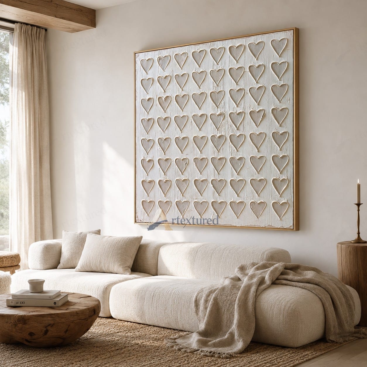 Minimalist Heart Textured Wall Art – Hand-Painted Neutral Abstract Canvas#XW12004