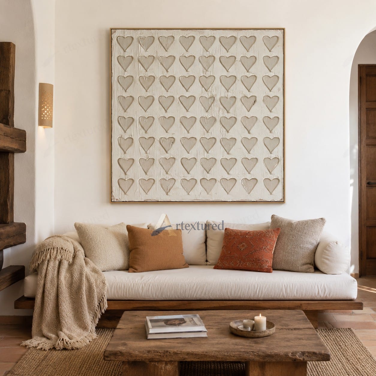 Minimalist Heart Textured Wall Art – Hand-Painted Neutral Abstract Canvas#XW12004