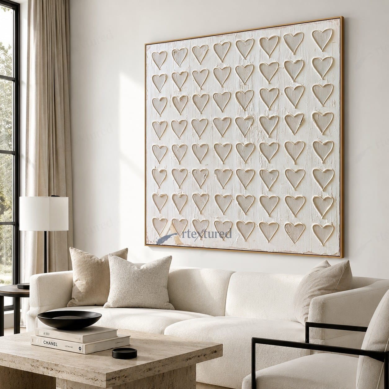 Minimalist Heart Textured Wall Art – Hand-Painted Neutral Abstract Canvas#XW12004