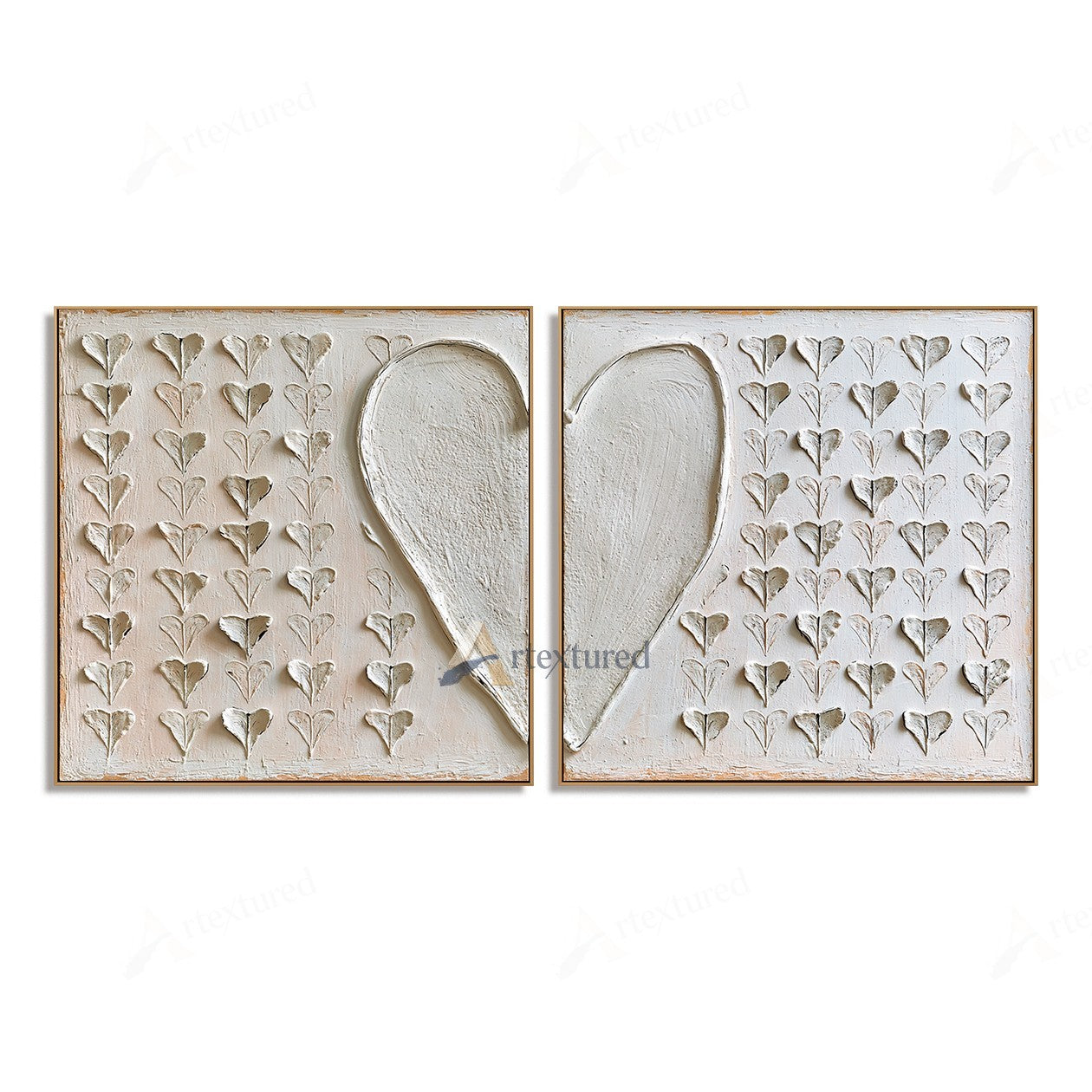 Minimalist Heart Diptych Textured Wall Art – Hand-Painted Square Canvas#XW12006