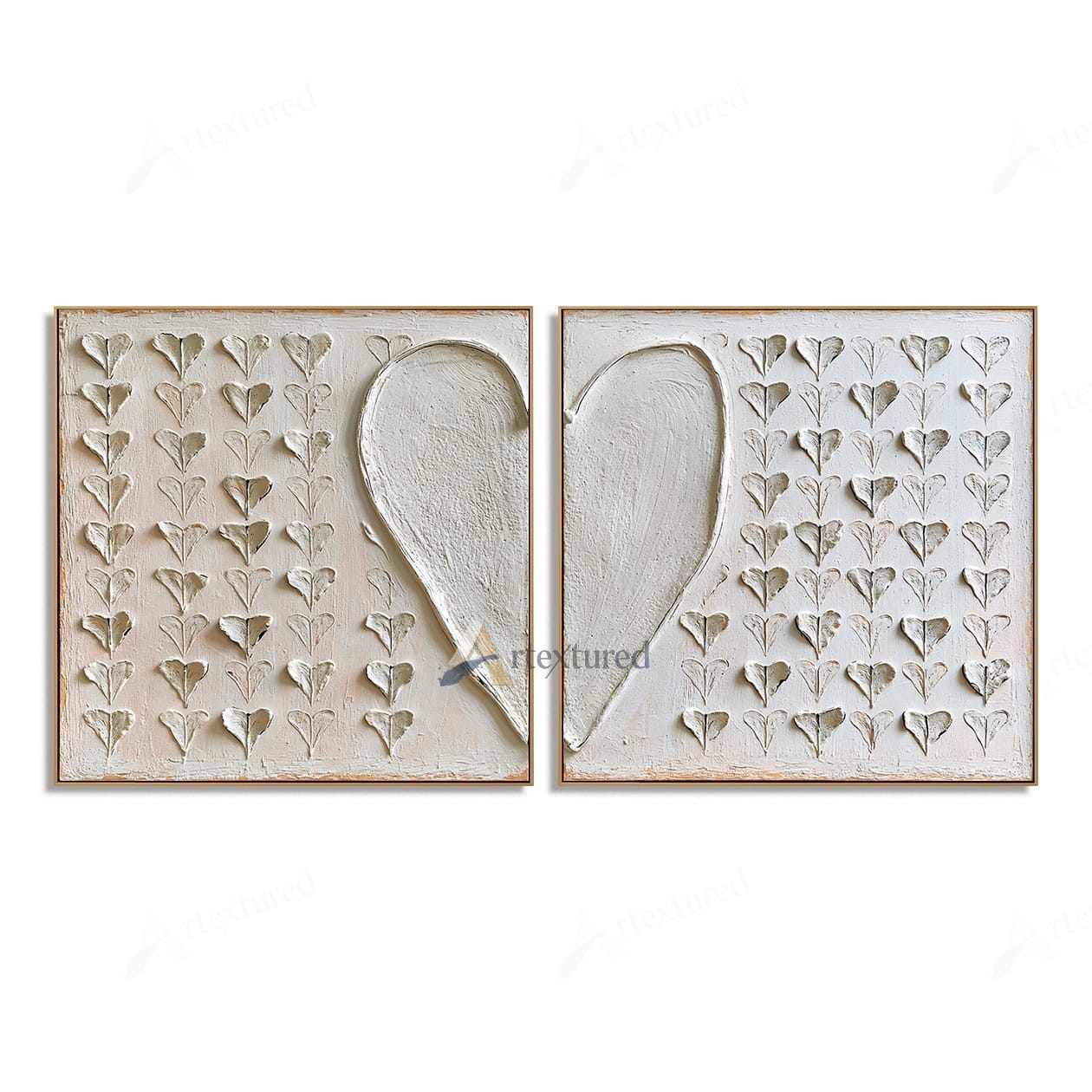 Minimalist Heart Diptych Textured Wall Art – Hand-Painted Square Canvas#XW12006