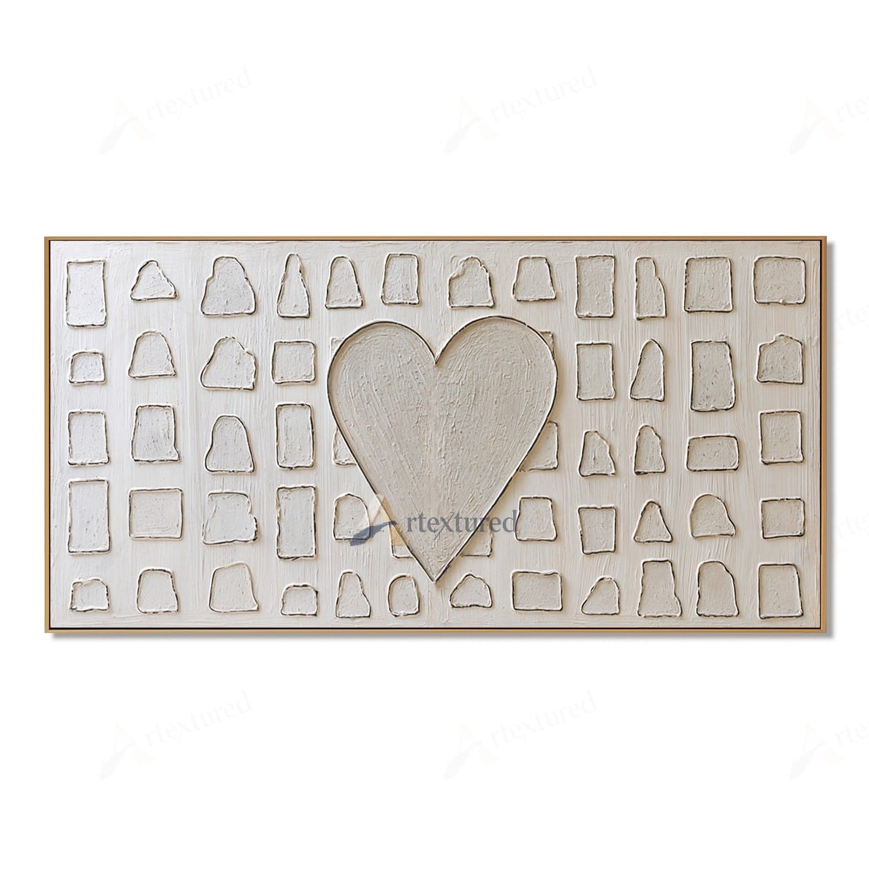 Minimalist Heart Textured Wall Art – Hand-Painted Neutral Abstract Canvas#XW12008