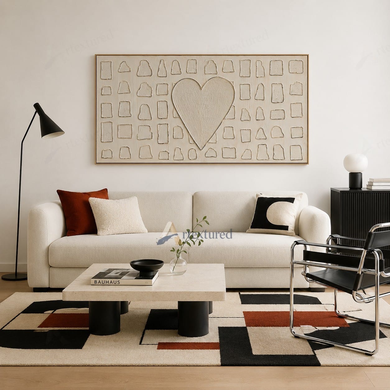 Minimalist Heart Textured Wall Art – Hand-Painted Neutral Abstract Canvas#XW12008