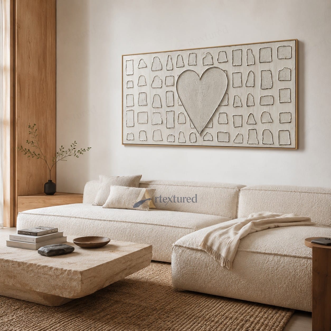 Minimalist Heart Textured Wall Art – Hand-Painted Neutral Abstract Canvas#XW12008
