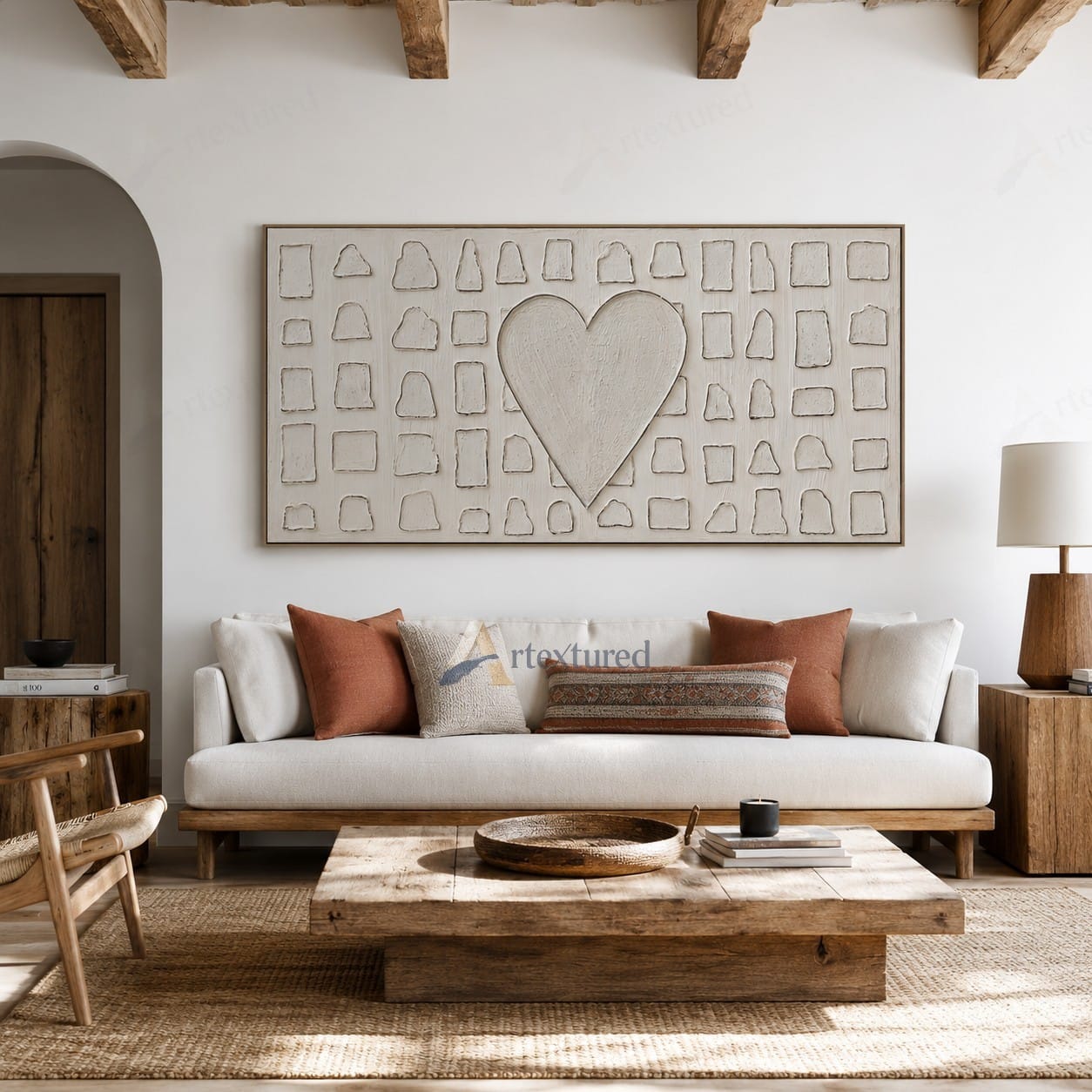 Minimalist Heart Textured Wall Art – Hand-Painted Neutral Abstract Canvas#XW12008