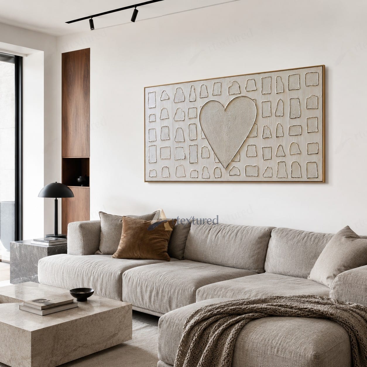 Minimalist Heart Textured Wall Art – Hand-Painted Neutral Abstract Canvas#XW12008