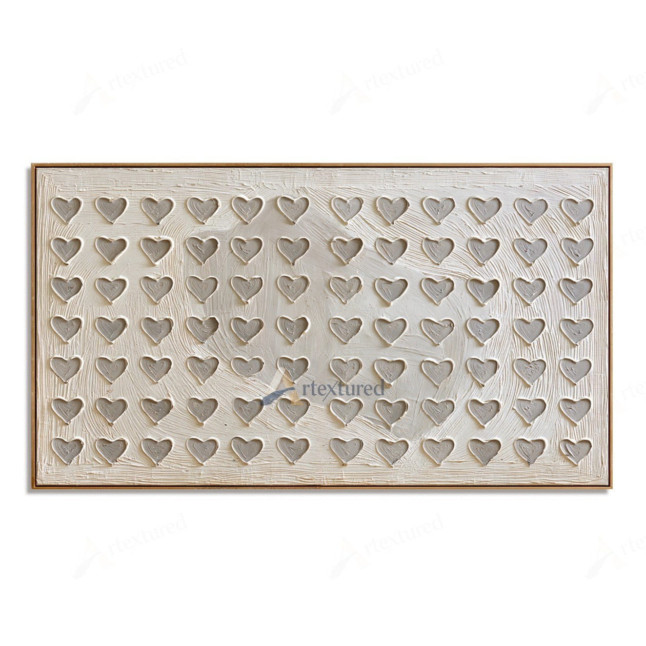 Minimalist Heart Pattern Textured Wall Art – Hand-Painted Ivory Canvas#XW12009