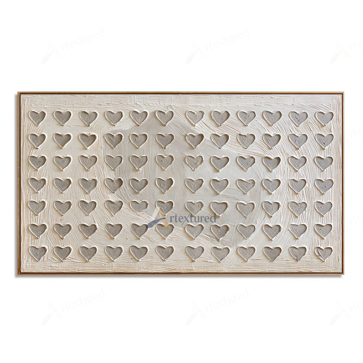 Minimalist Heart Pattern Textured Wall Art – Hand-Painted Ivory Canvas#XW12009