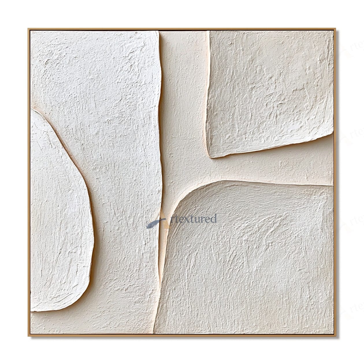 Minimalist Ivory Geometric Textured Wall Art – Hand-Painted Abstract Canvas#XW12010