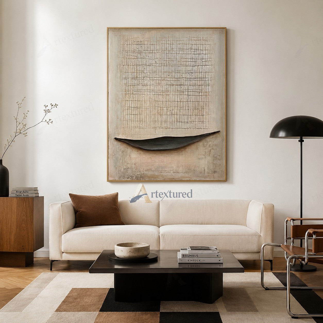 Minimalist Boat Textured Wall Art – Hand-Painted Neutral Abstract Canvas#XW12013