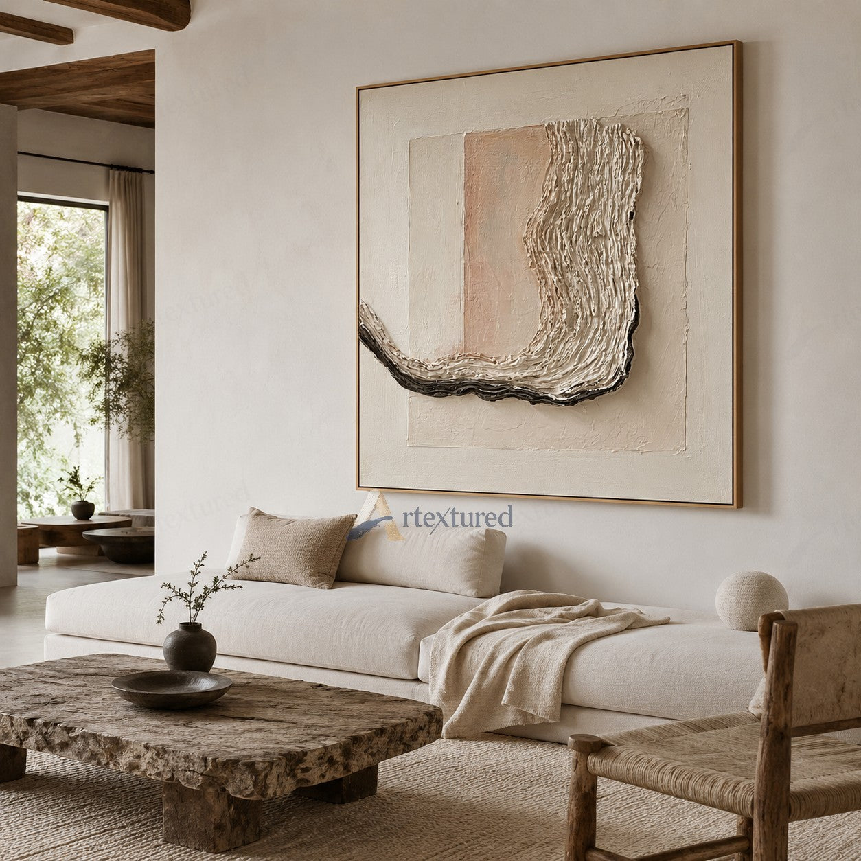 Neutral Abstract Textured Wall Art – Hand-Painted Modern Canvas#XW12017