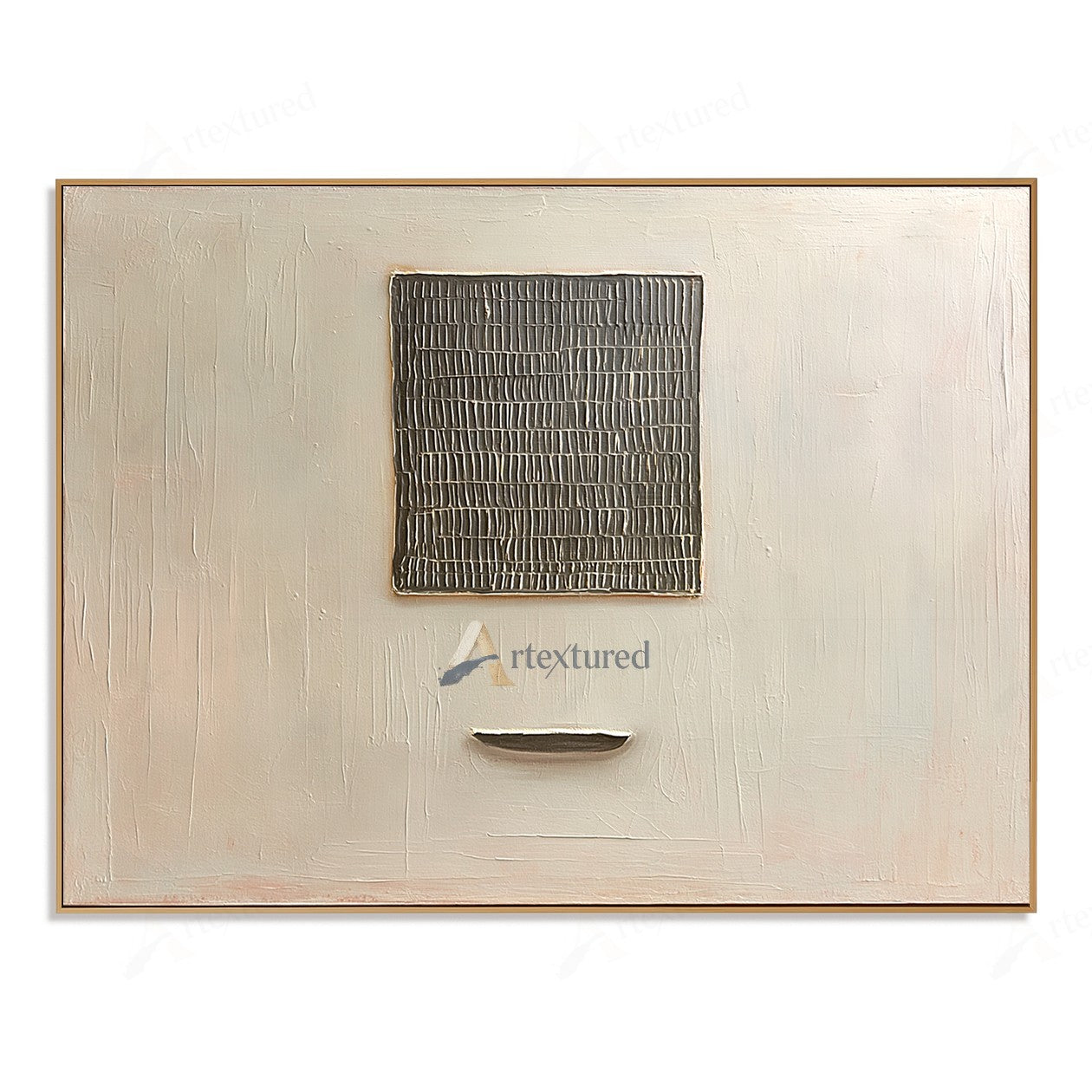 Minimalist Grid Textured Wall Art – Hand-Painted Neutral Abstract Canvas#XW12018