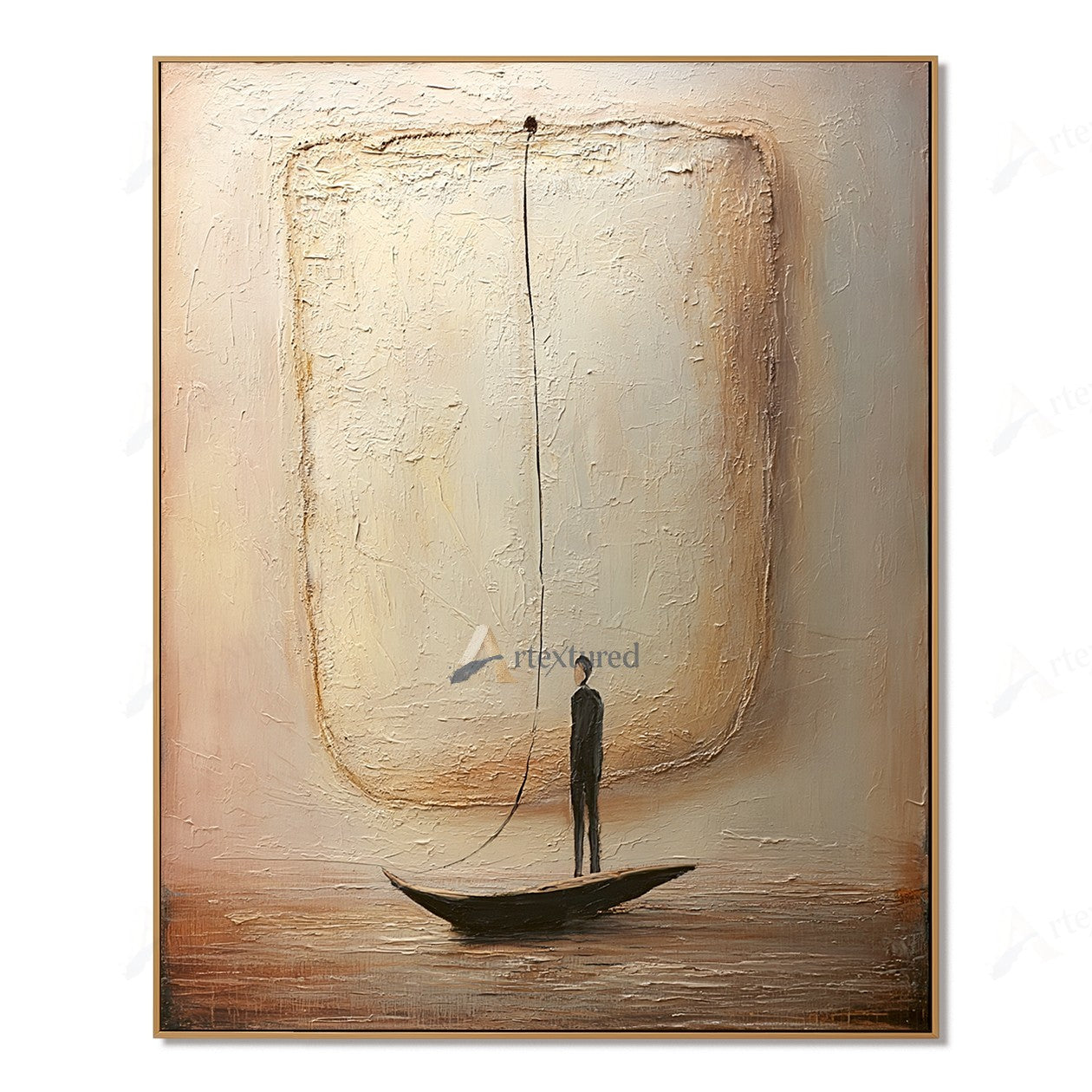 Minimalist Boat Figure Wall Art – Hand-Painted Neutral Abstract Canvas#wp261007