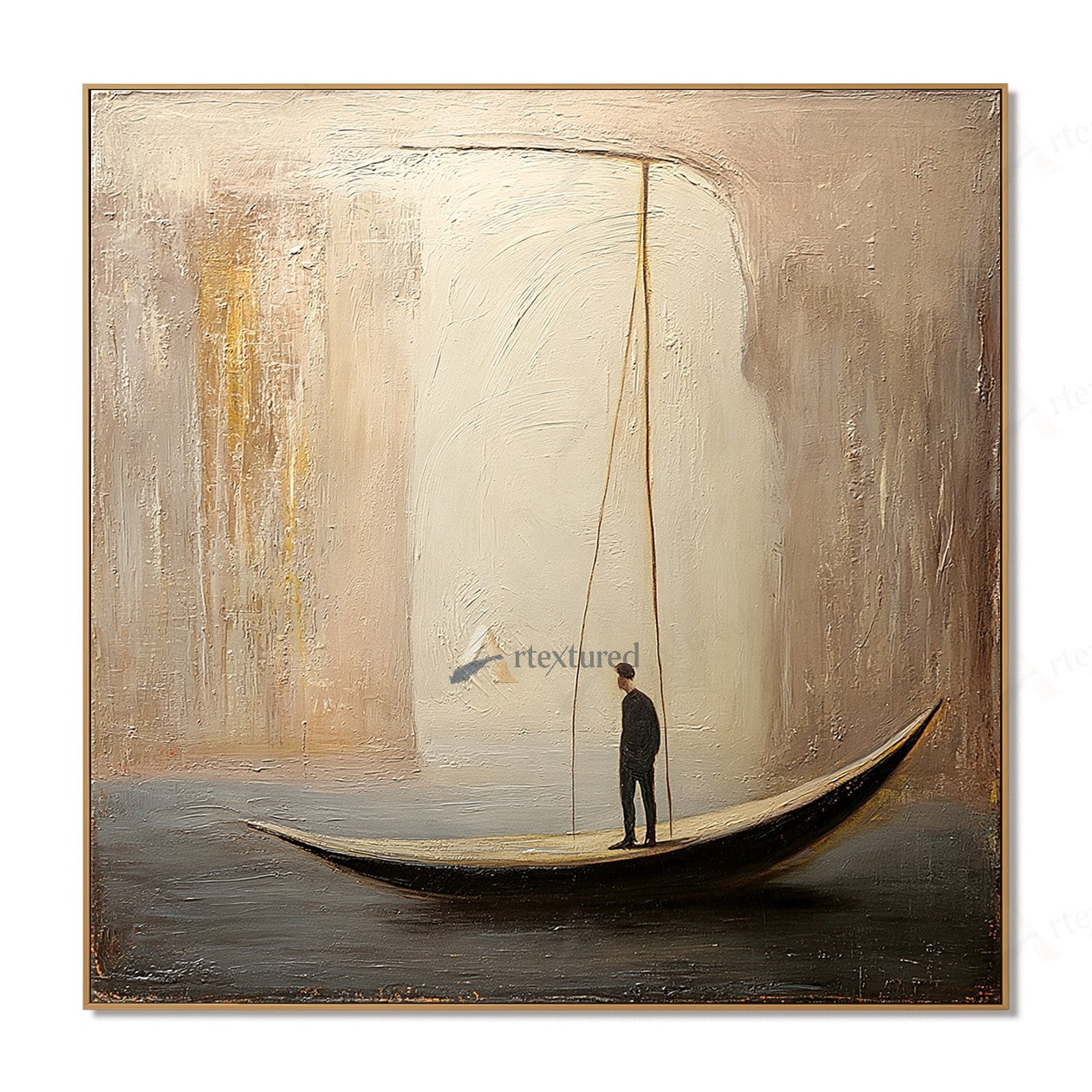 Minimalist Boat Figure Wall Art – Hand-Painted Neutral Abstract Canvas#wp261008