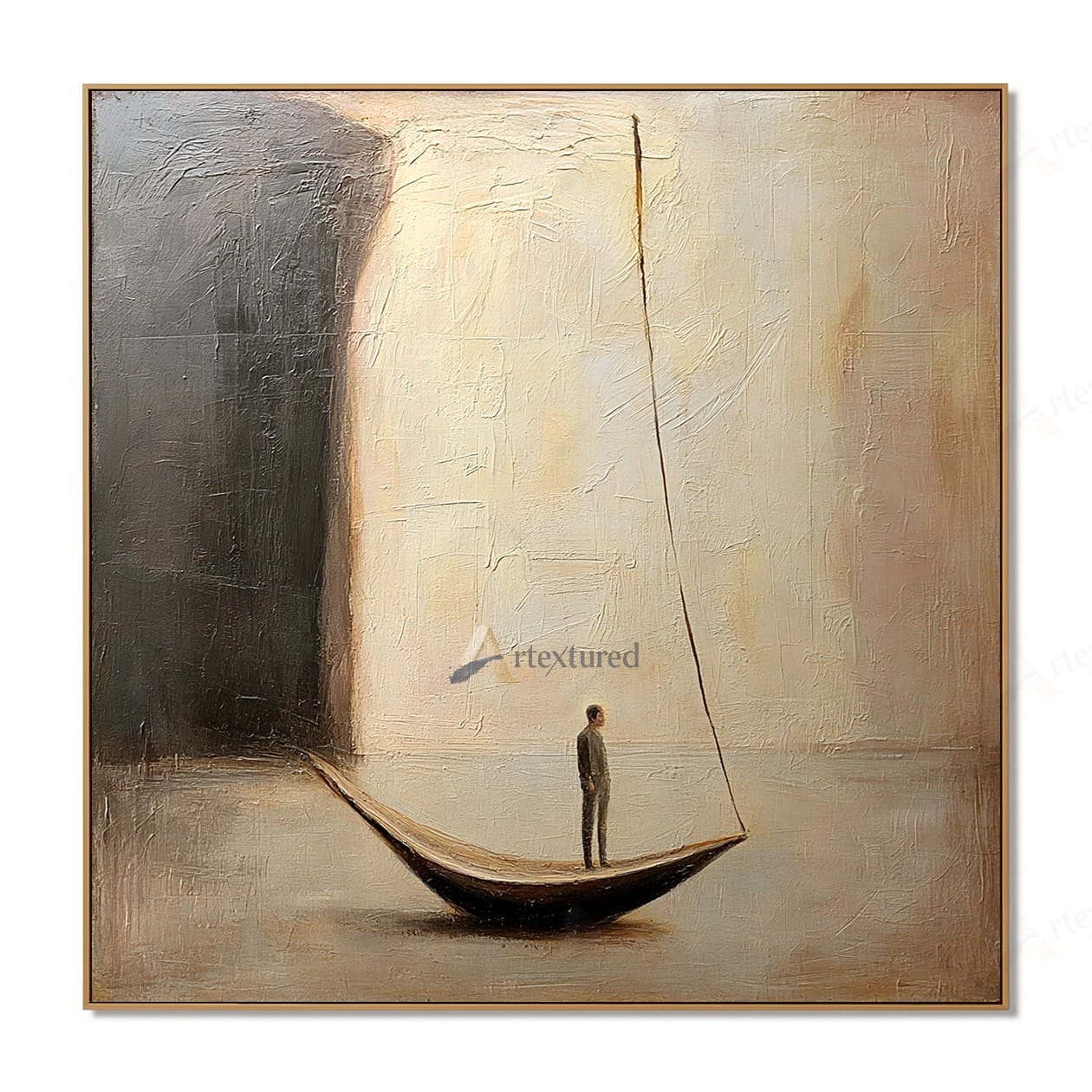 Minimalist Boat Abstract Wall Art – Hand-Painted Neutral Canvas#wp261009