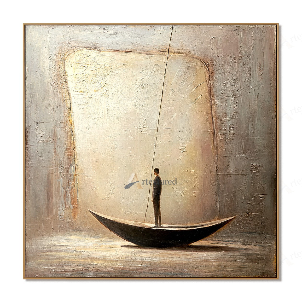 Minimalist Boat Figure Wall Art – Hand-Painted Neutral Abstract Canvas#wp261010