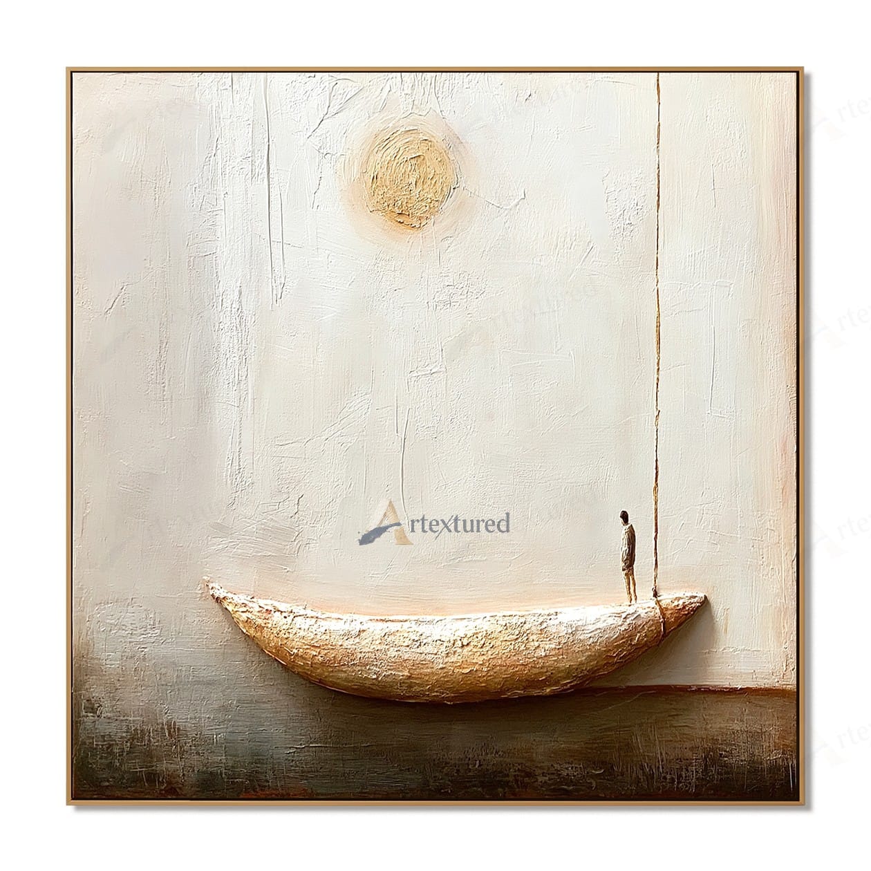 Minimalist Boat Sun Wall Art – Hand-Painted Neutral Abstract Canvas#wp261011