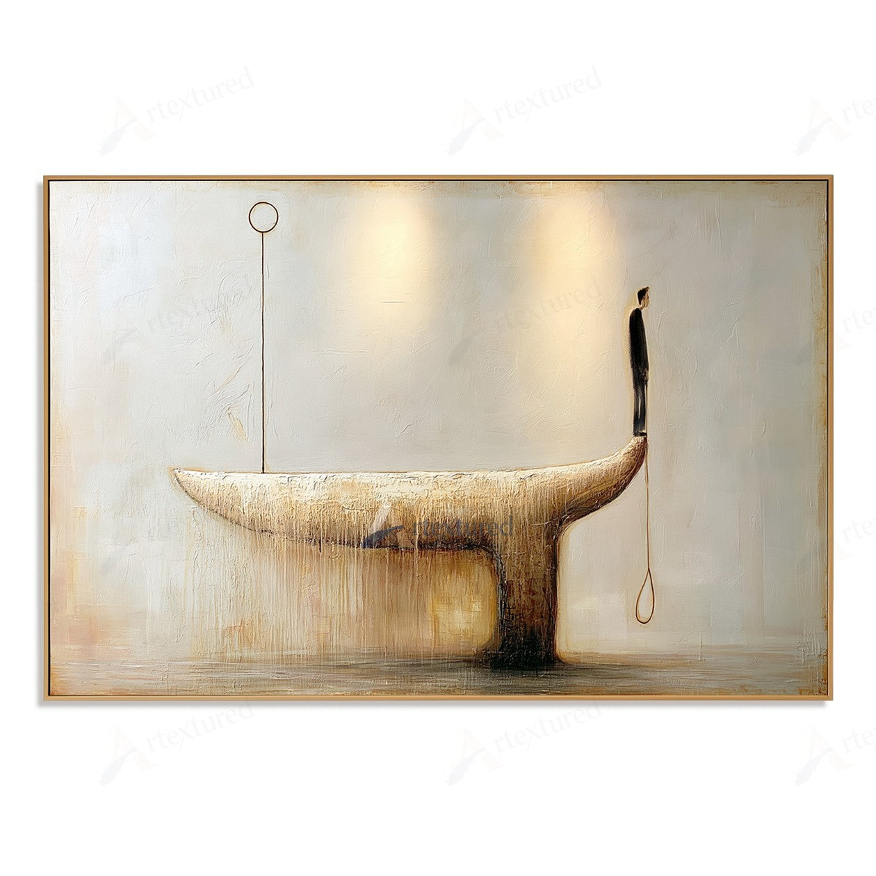 Minimalist Golden Boat Wall Art – Hand-Painted Neutral Abstract Canvas#wp261012
