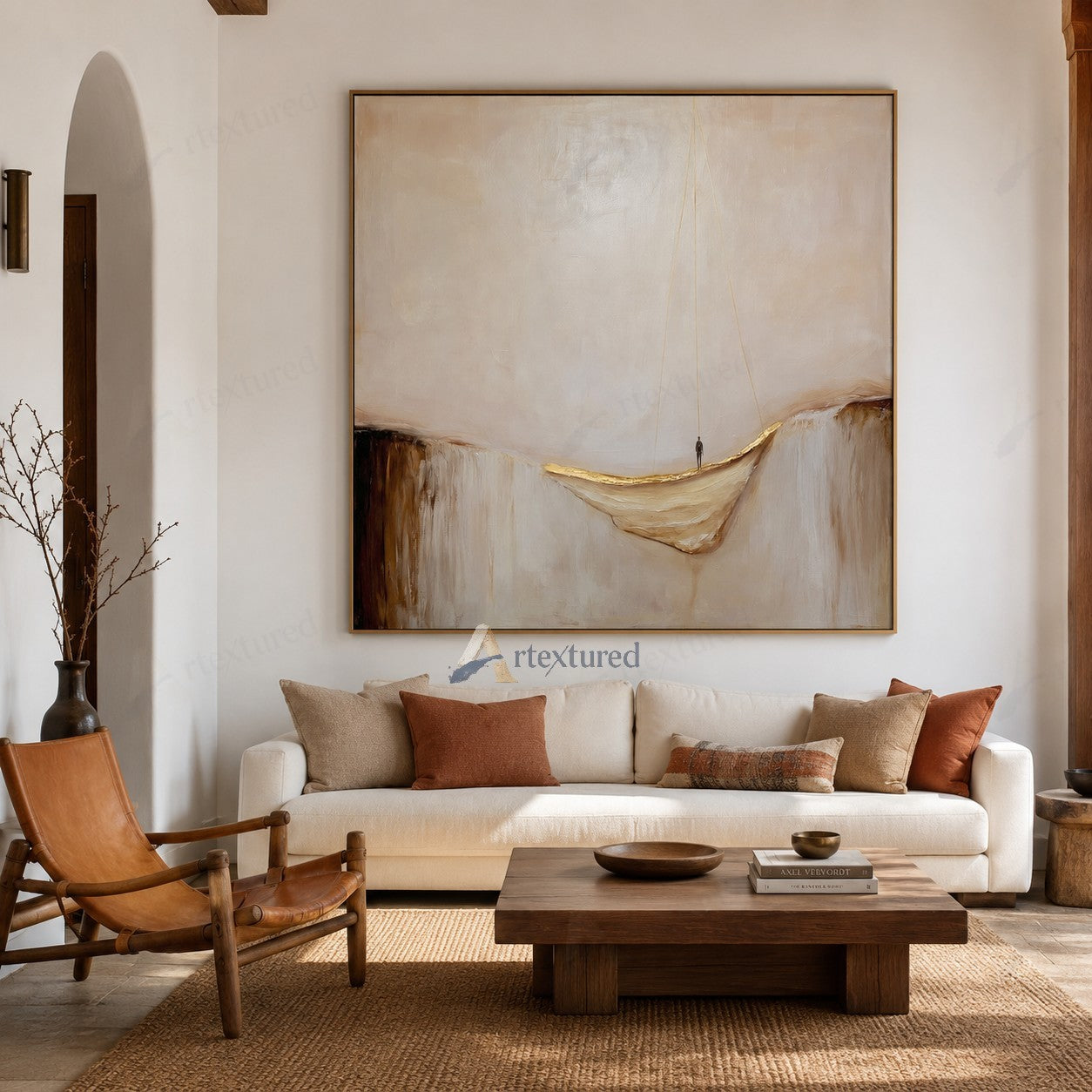 Minimalist Boat Abstract Wall Art – Hand-Painted Neutral Canvas#wp261013