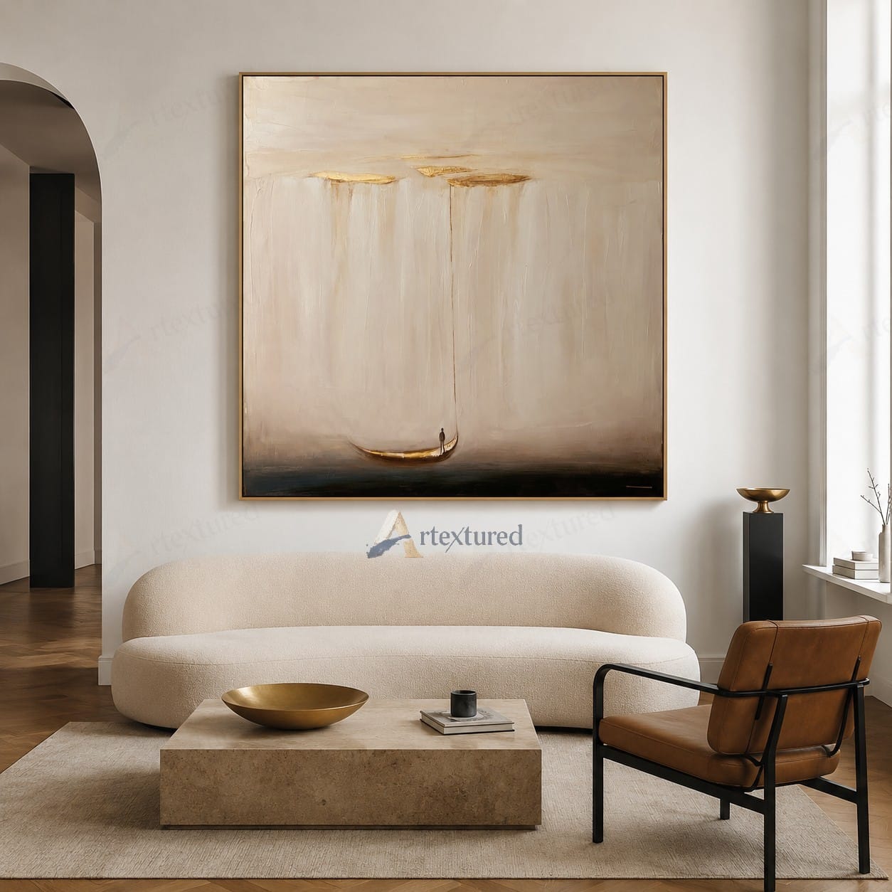 Minimalist Boat Cloud Wall Art – Hand-Painted Neutral Abstract Canvas#wp261014