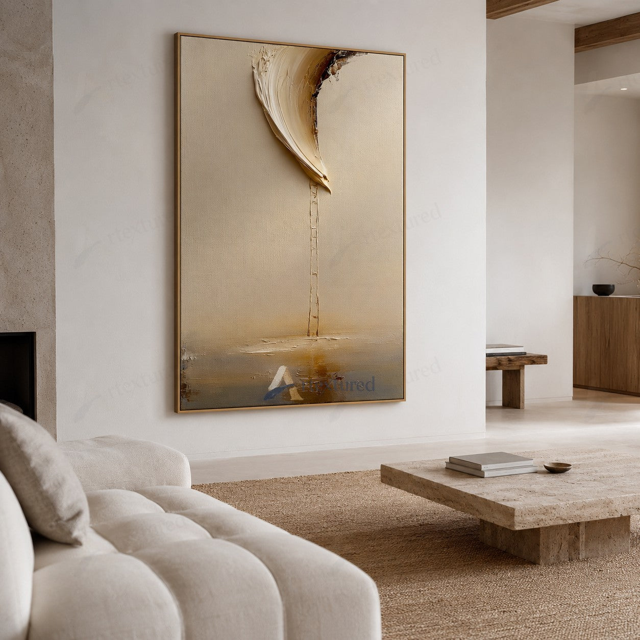 Minimalist Boat Reflection Wall Art – Hand-Painted Vertical Abstract Canvas#wp261015