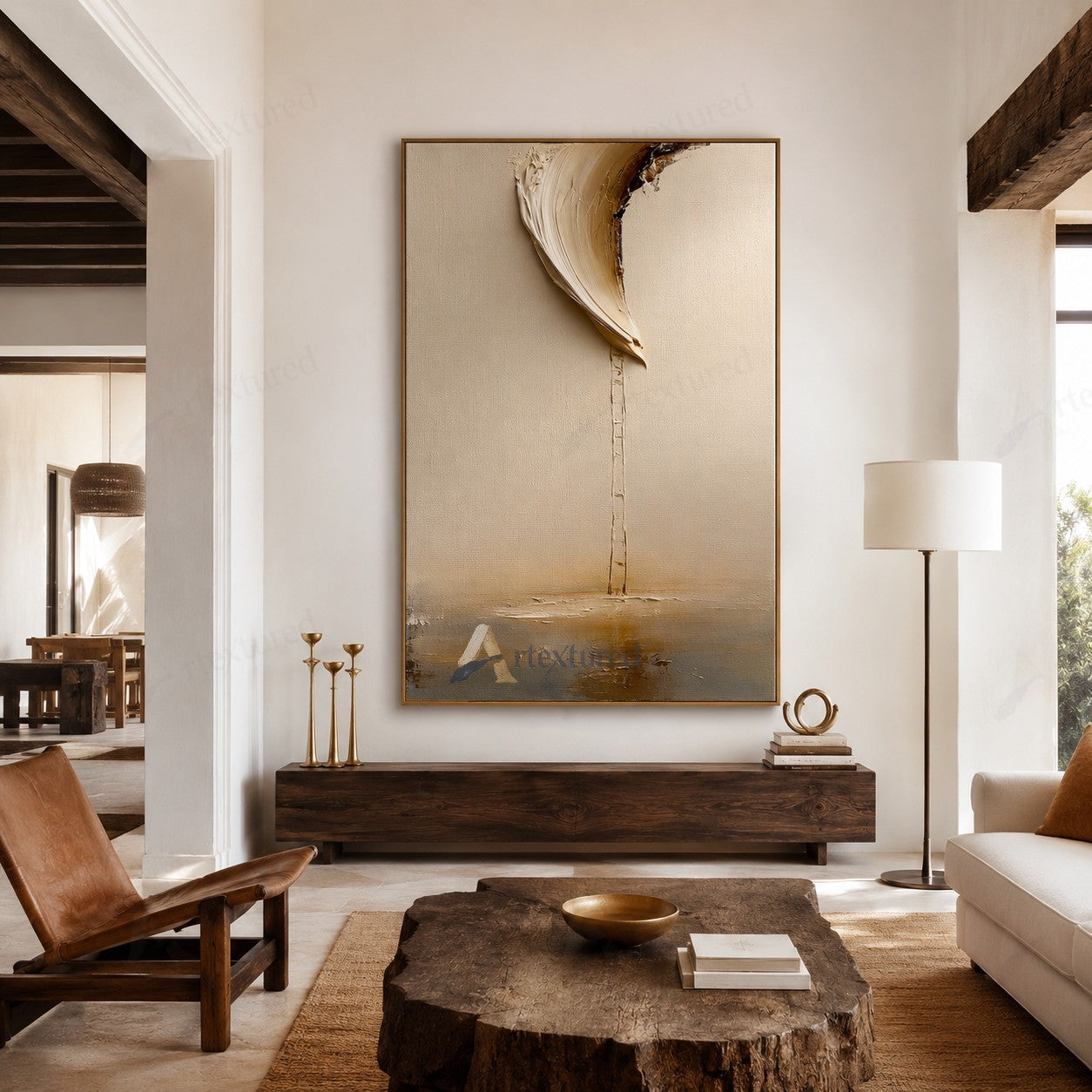 Minimalist Boat Reflection Wall Art – Hand-Painted Vertical Abstract Canvas#wp261015