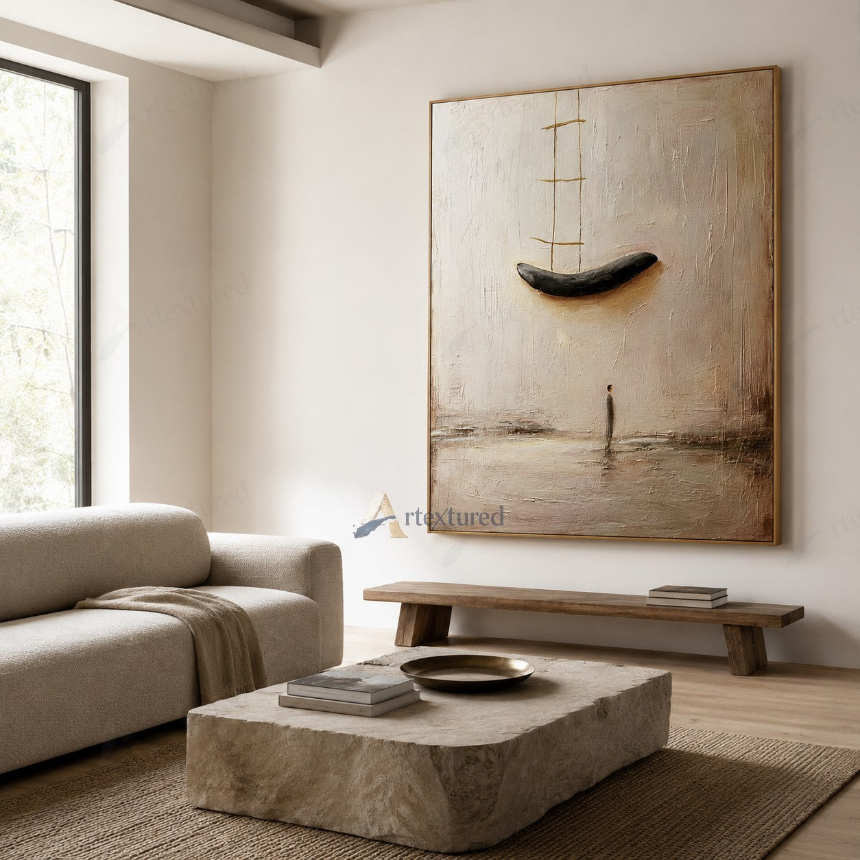 Minimalist Floating Boat Wall Art – Hand-Painted Neutral Abstract Canvas#wp261016