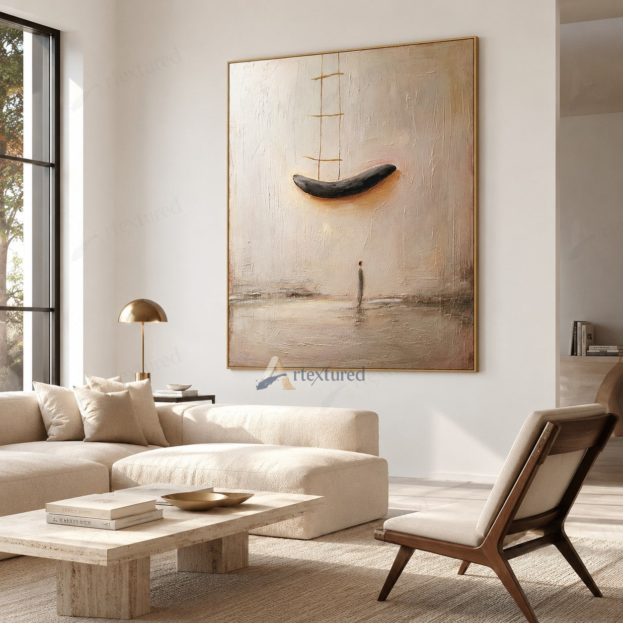 Minimalist Floating Boat Wall Art – Hand-Painted Neutral Abstract Canvas#wp261016