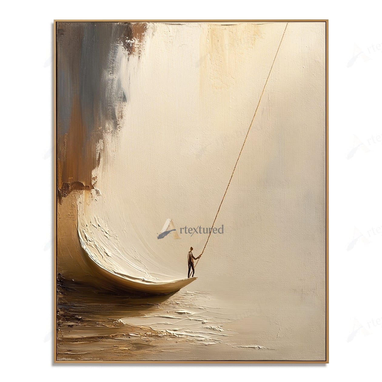 Minimalist Boat Figure Wall Art – Hand-Painted Neutral Abstract Canvas#wp261017