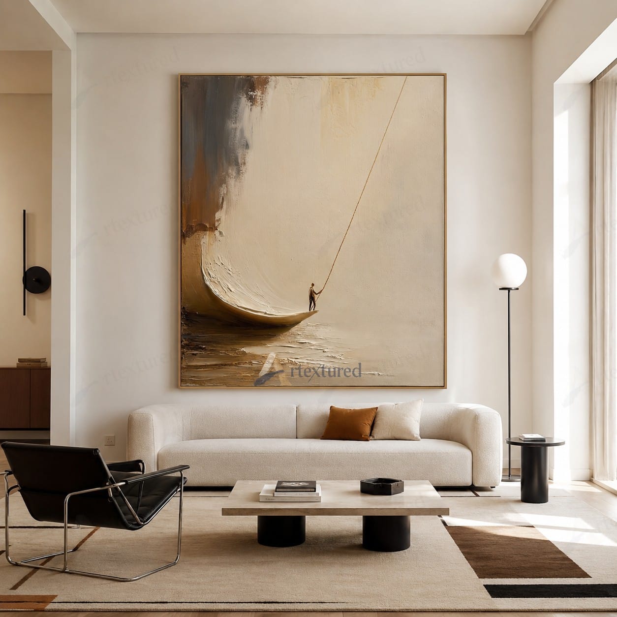 Minimalist Boat Figure Wall Art – Hand-Painted Neutral Abstract Canvas#wp261017
