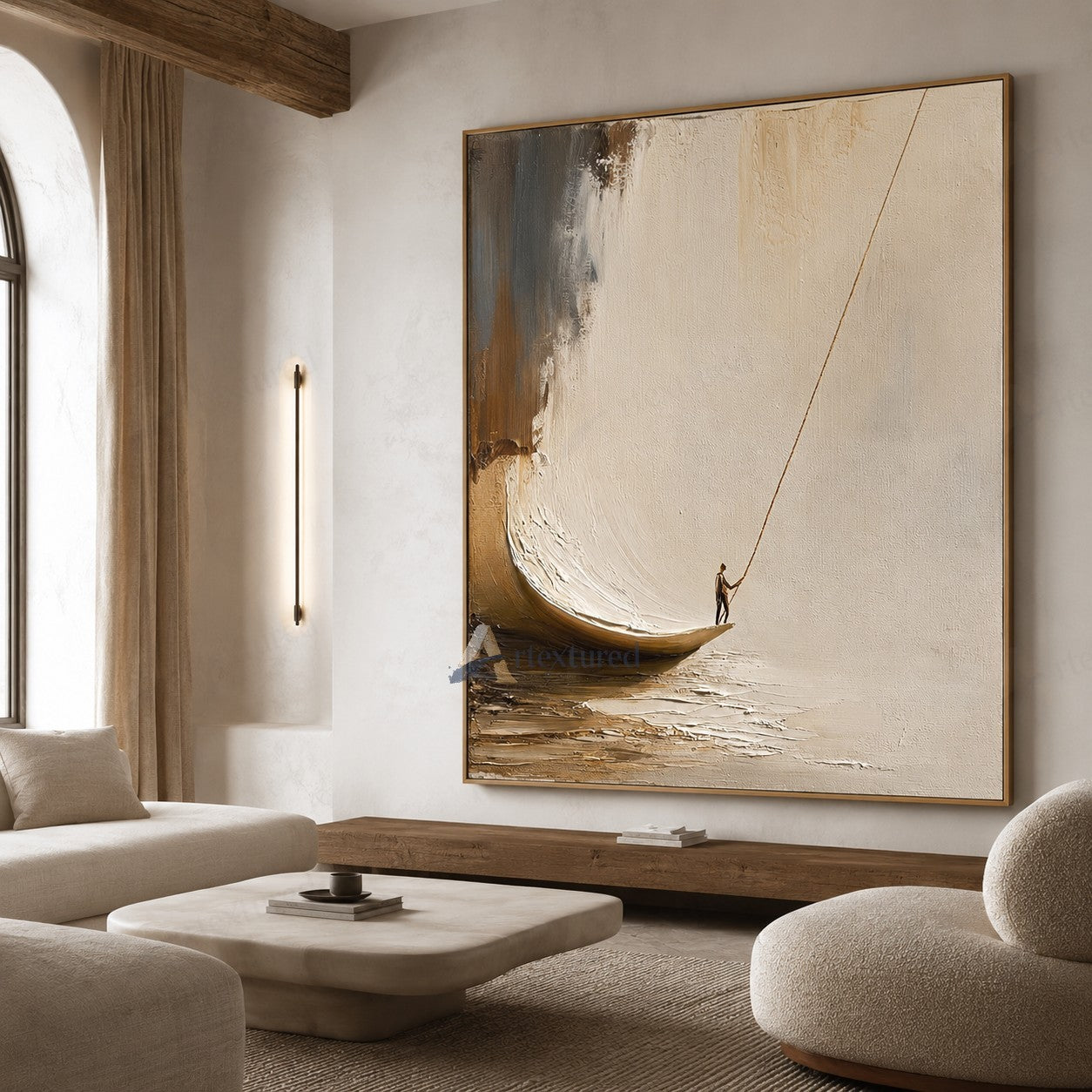 Minimalist Boat Figure Wall Art – Hand-Painted Neutral Abstract Canvas#wp261017