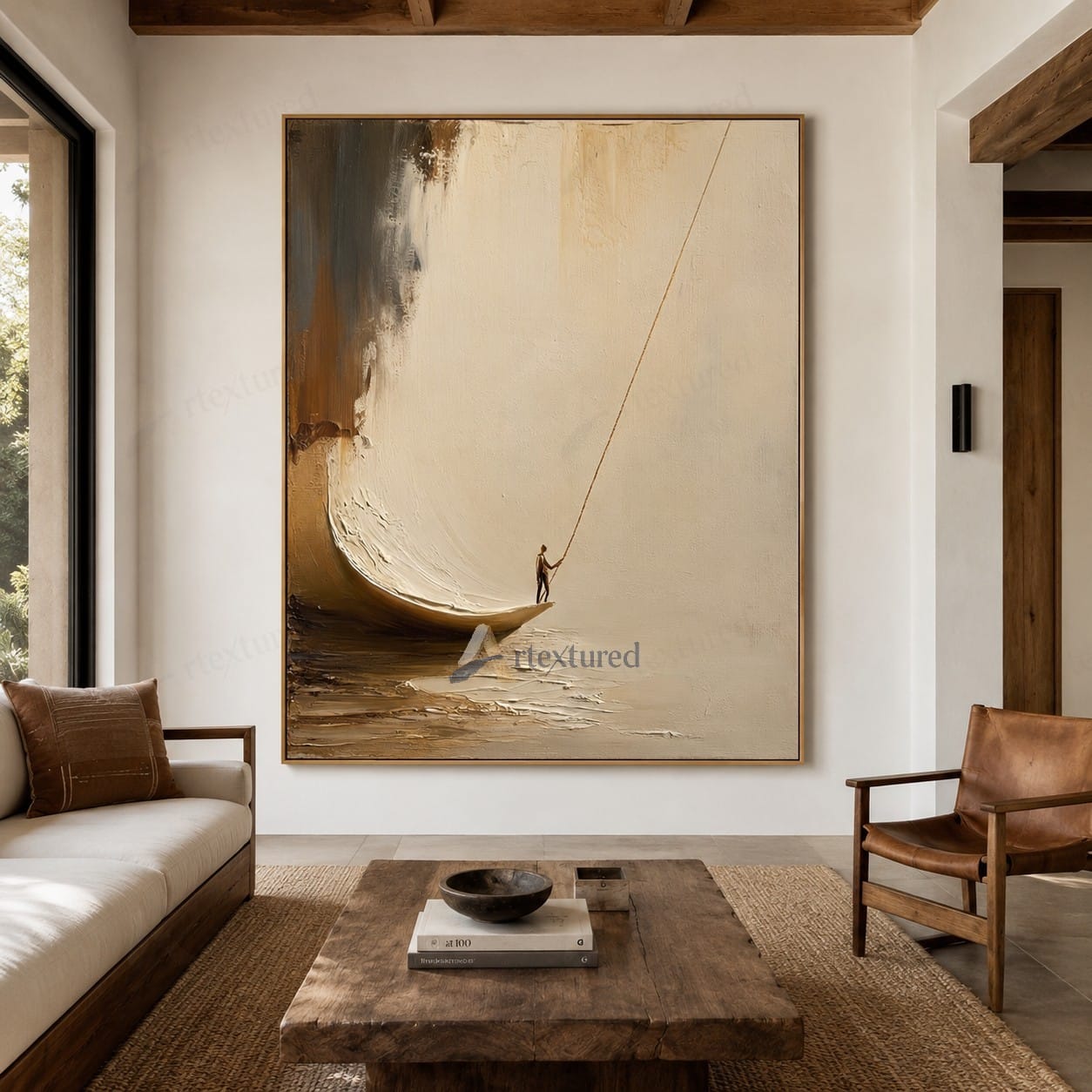 Minimalist Boat Figure Wall Art – Hand-Painted Neutral Abstract Canvas#wp261017
