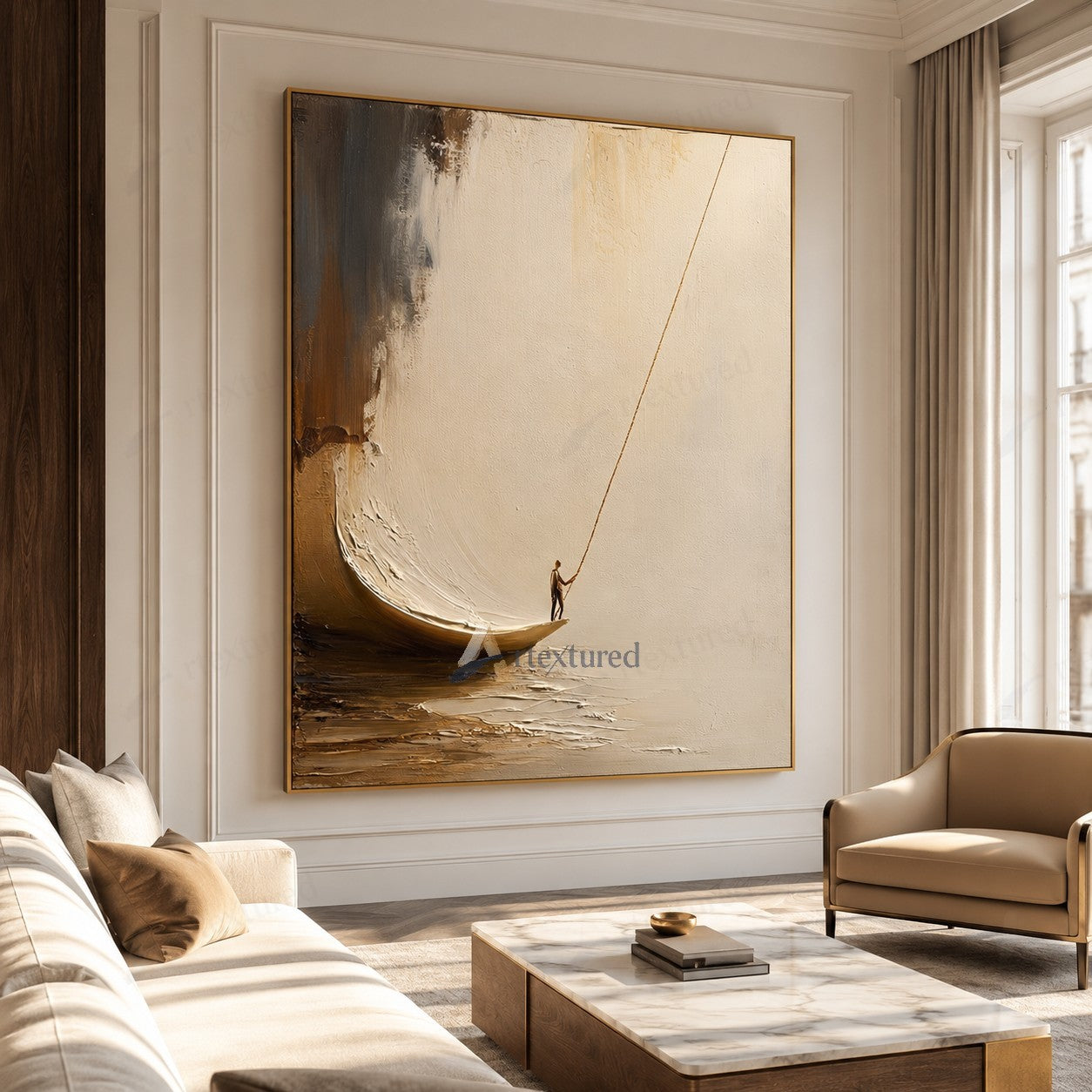 Minimalist Boat Figure Wall Art – Hand-Painted Neutral Abstract Canvas#wp261017