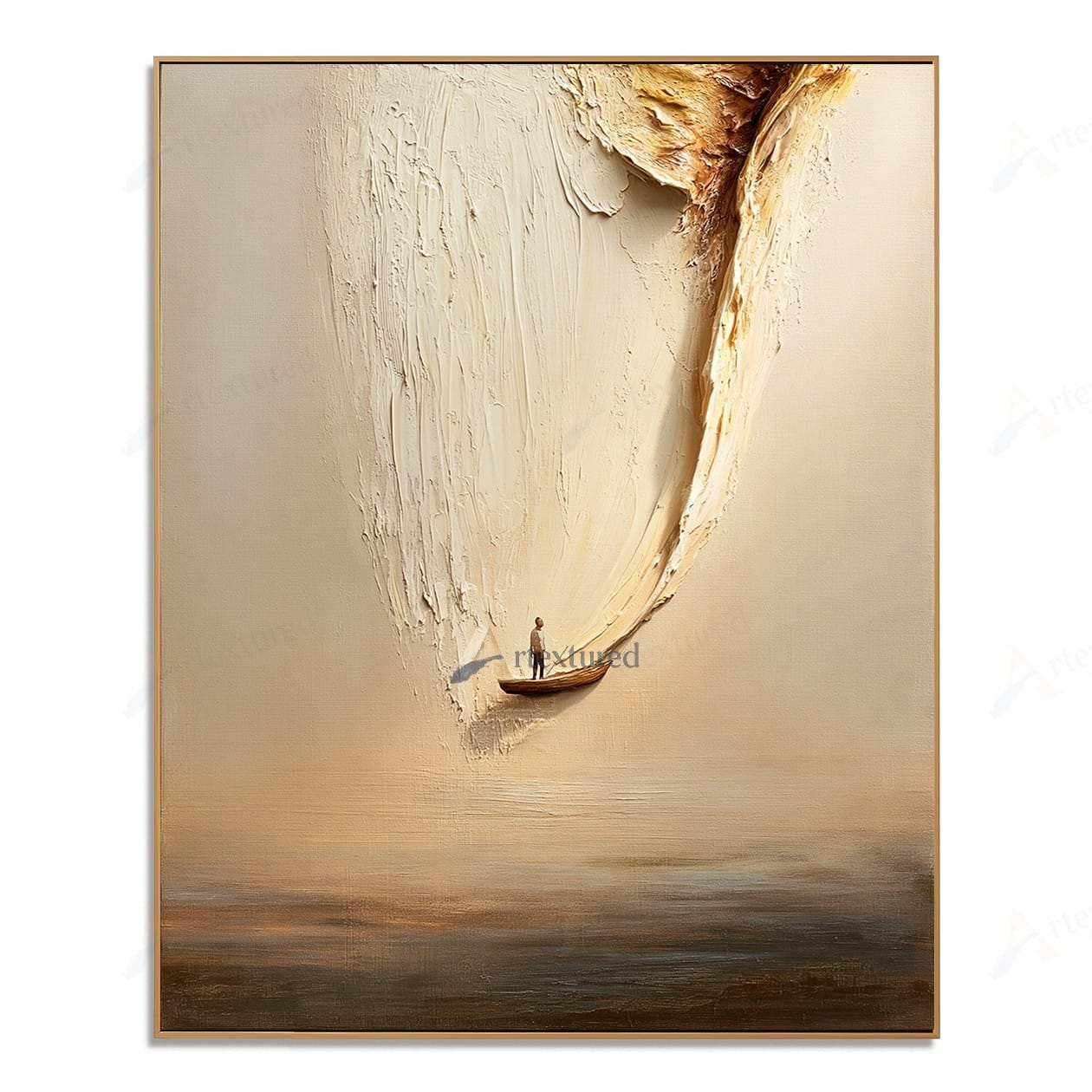 Minimalist Boat Light Wall Art – Hand-Painted Neutral Abstract Canvas#wp261018