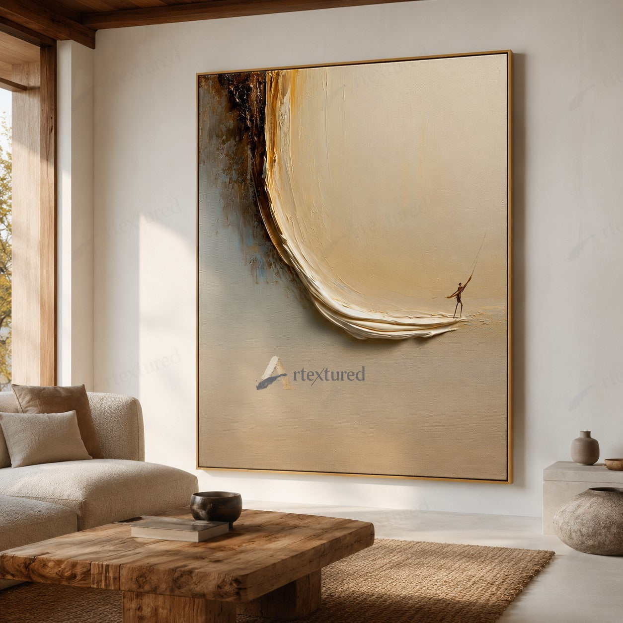 Minimalist Boat Figure Wall Art – Hand-Painted Neutral Abstract Canvas#wp261020