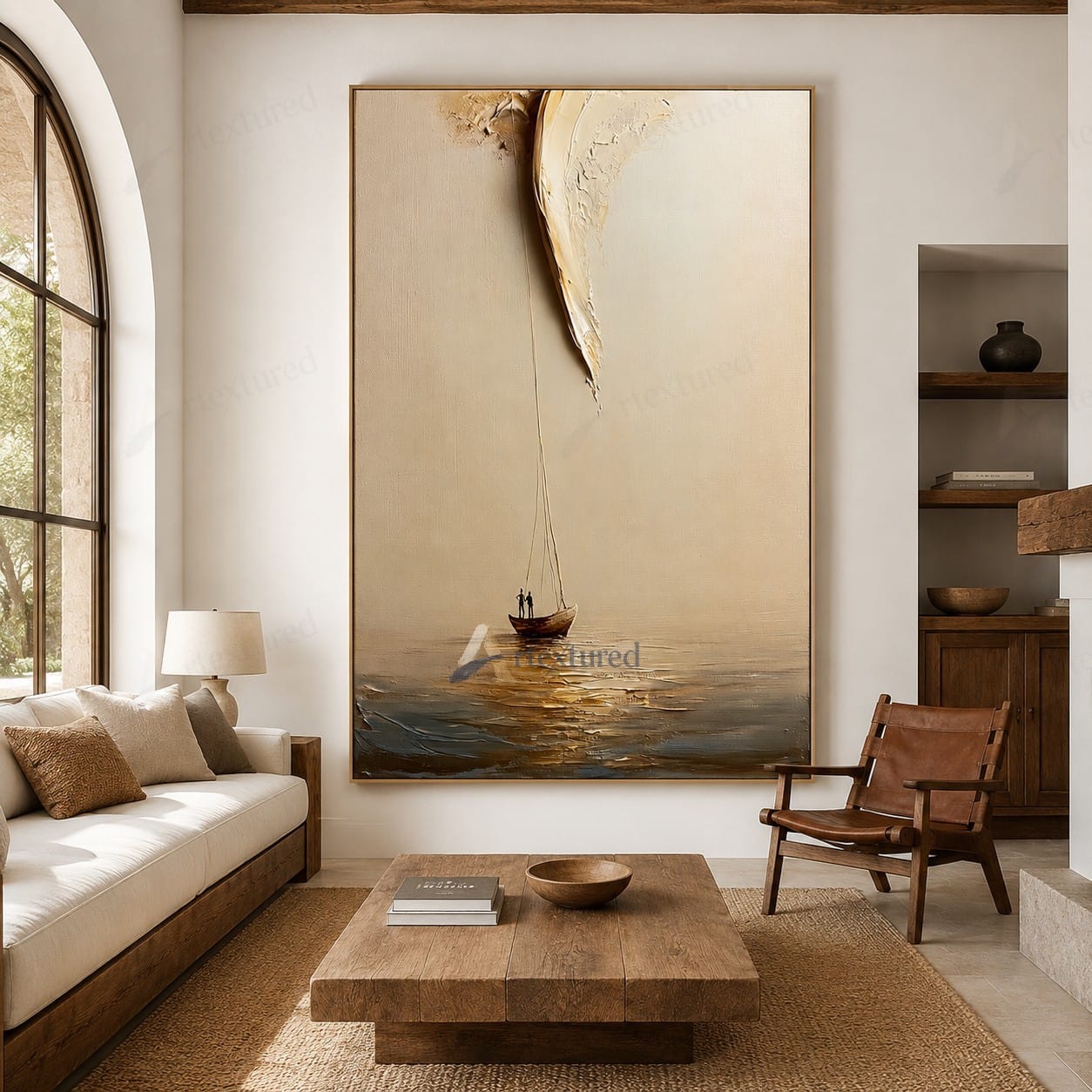 Minimalist Boat Light Wall Art – Hand-Painted Vertical Abstract Canvas#wp261022