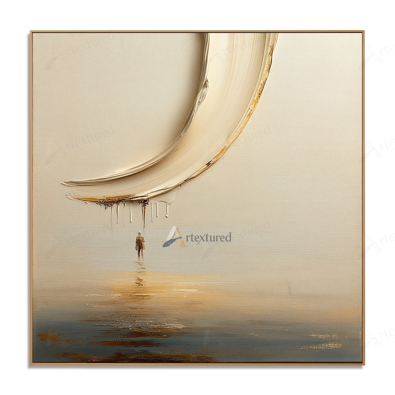 Minimalist Boat Reflection Wall Art – Hand-Painted Neutral Abstract Canvas#wp261024