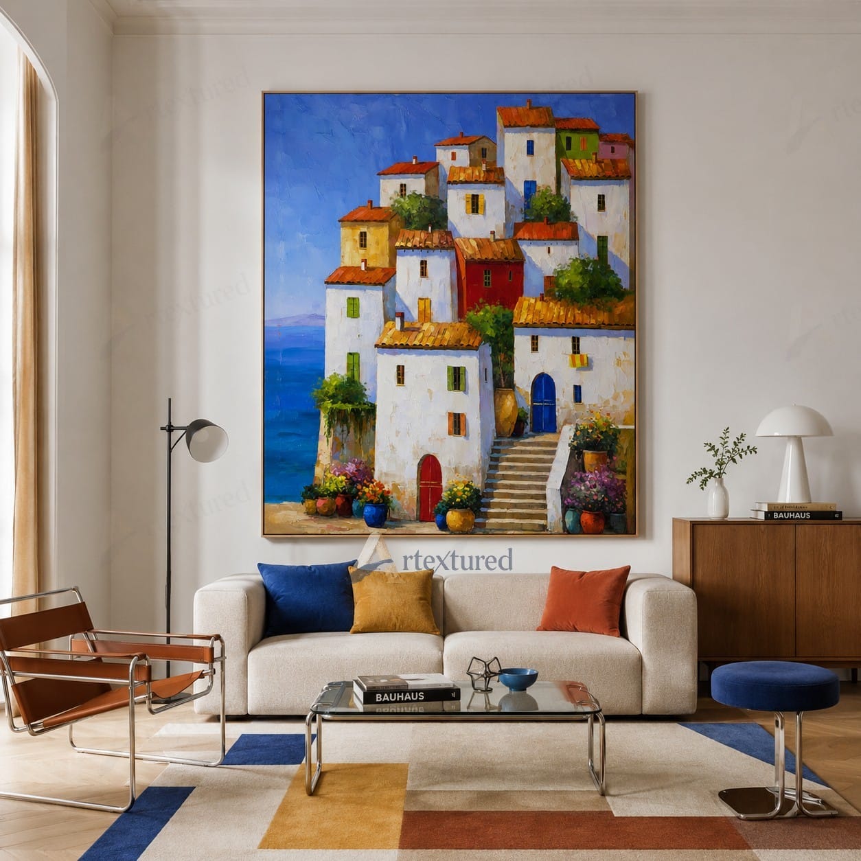 Mediterranean Village Wall Art – Hand-Painted Coastal Canvas#wp261060