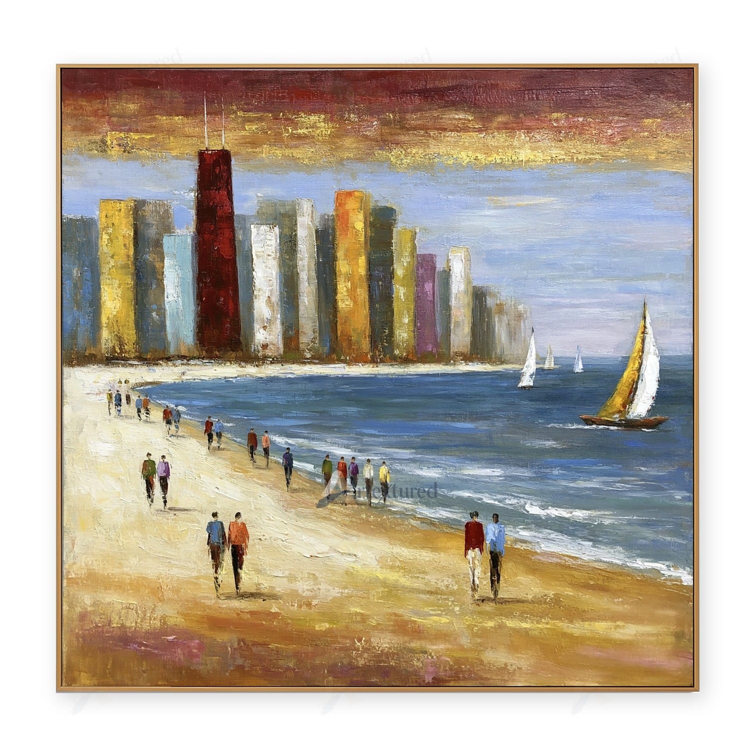 Coastal City Beach Wall Art – Hand-Painted Sailboat Canvas#wp261069