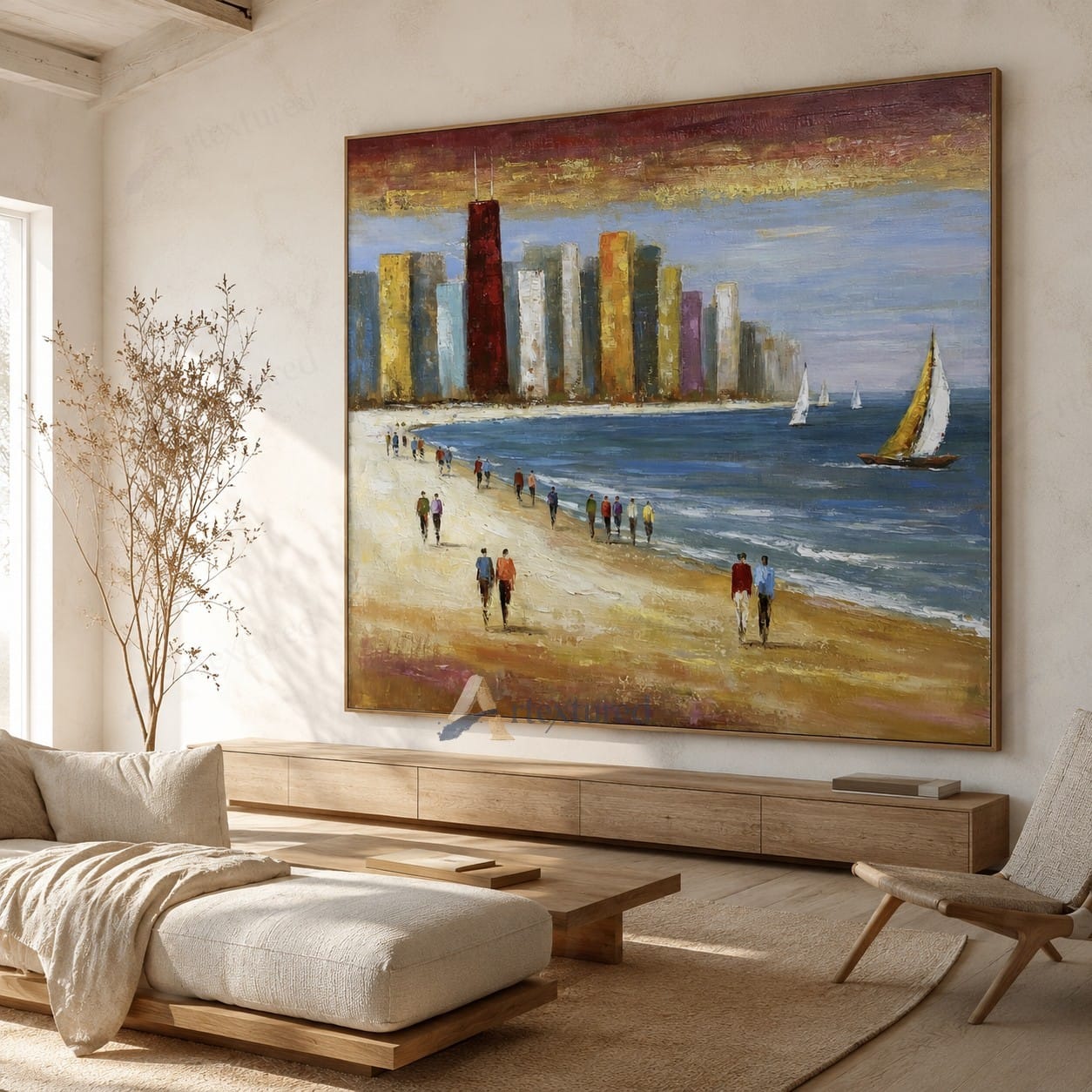 Coastal City Beach Wall Art – Hand-Painted Sailboat Canvas#wp261069
