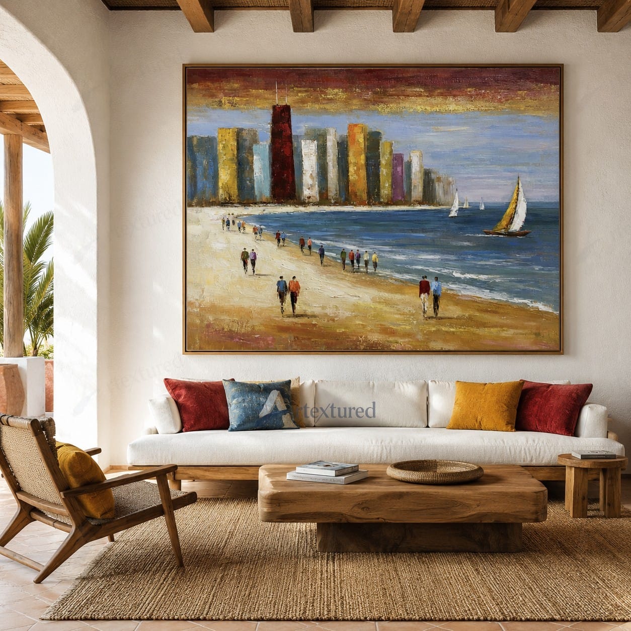 Coastal City Beach Wall Art – Hand-Painted Sailboat Canvas#wp261069