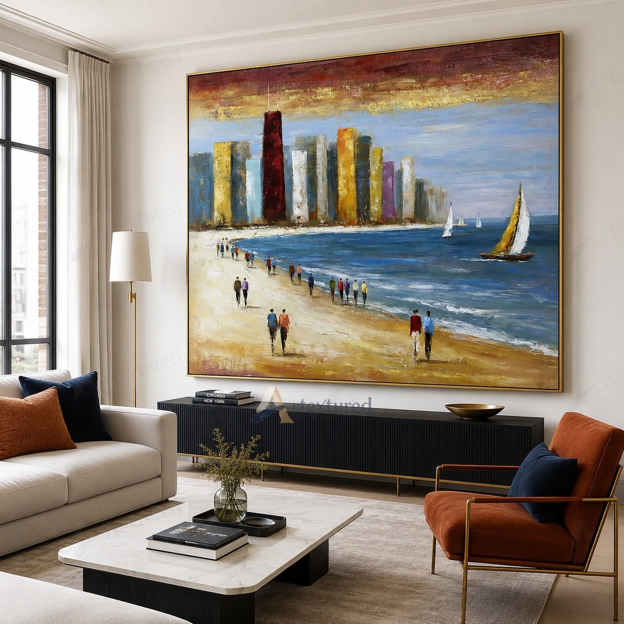 Coastal City Beach Wall Art – Hand-Painted Sailboat Canvas#wp261069