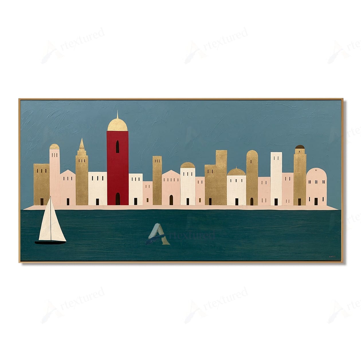 Minimalist Coastal Skyline Wall Art – Hand-Painted Panoramic Canvas#wp261076