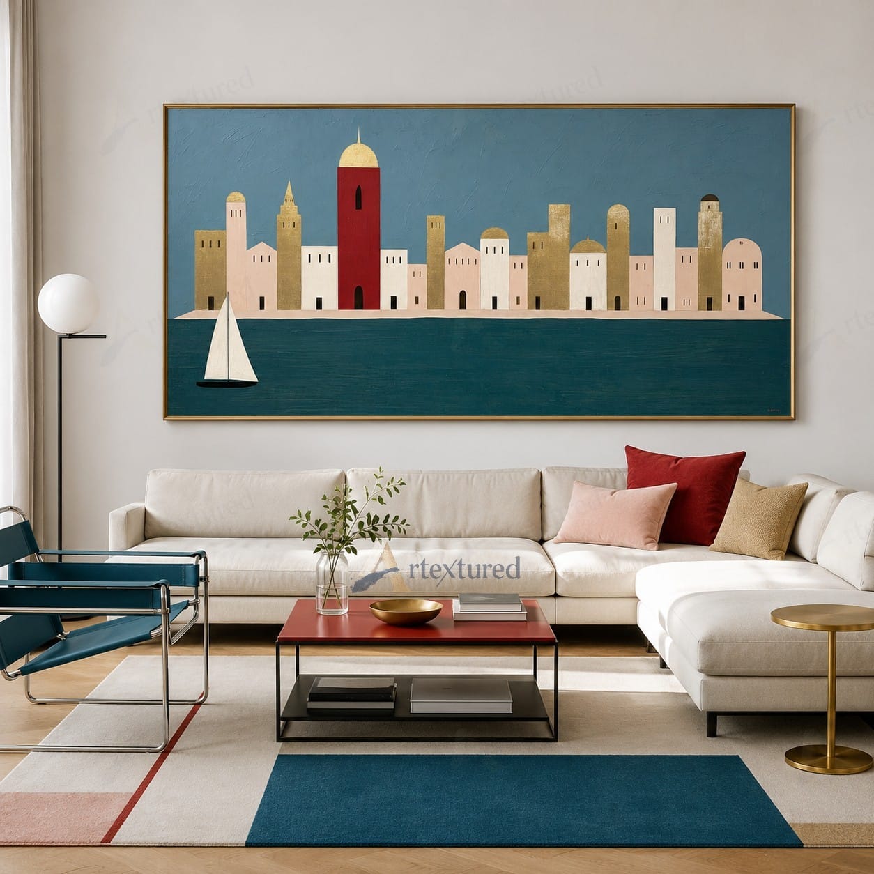Minimalist Coastal Skyline Wall Art – Hand-Painted Panoramic Canvas#wp261076