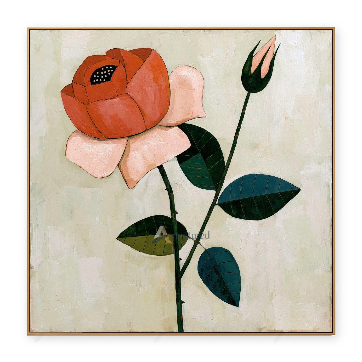 Modern Red Flower Wall Art – Hand-Painted Botanical Canvas#wp261079