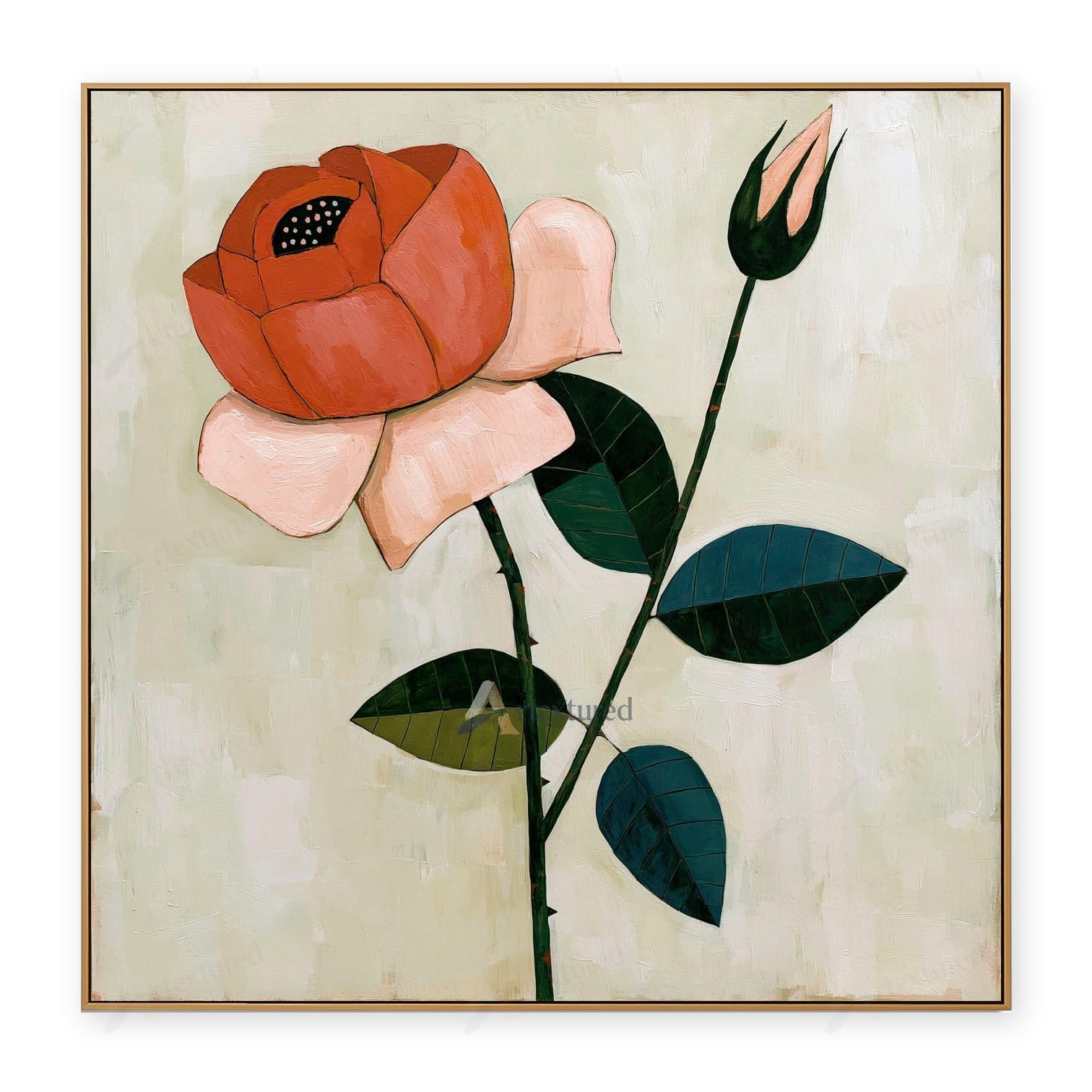 Modern Red Flower Wall Art – Hand-Painted Botanical Canvas#wp261079